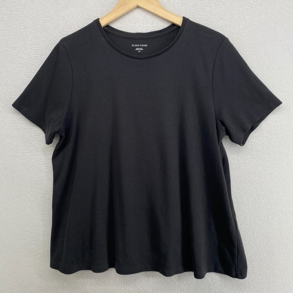 EILEEN FISHER Top L Organic Cotton Interlock Jersey Crew Neck Short Sleeve Gray
